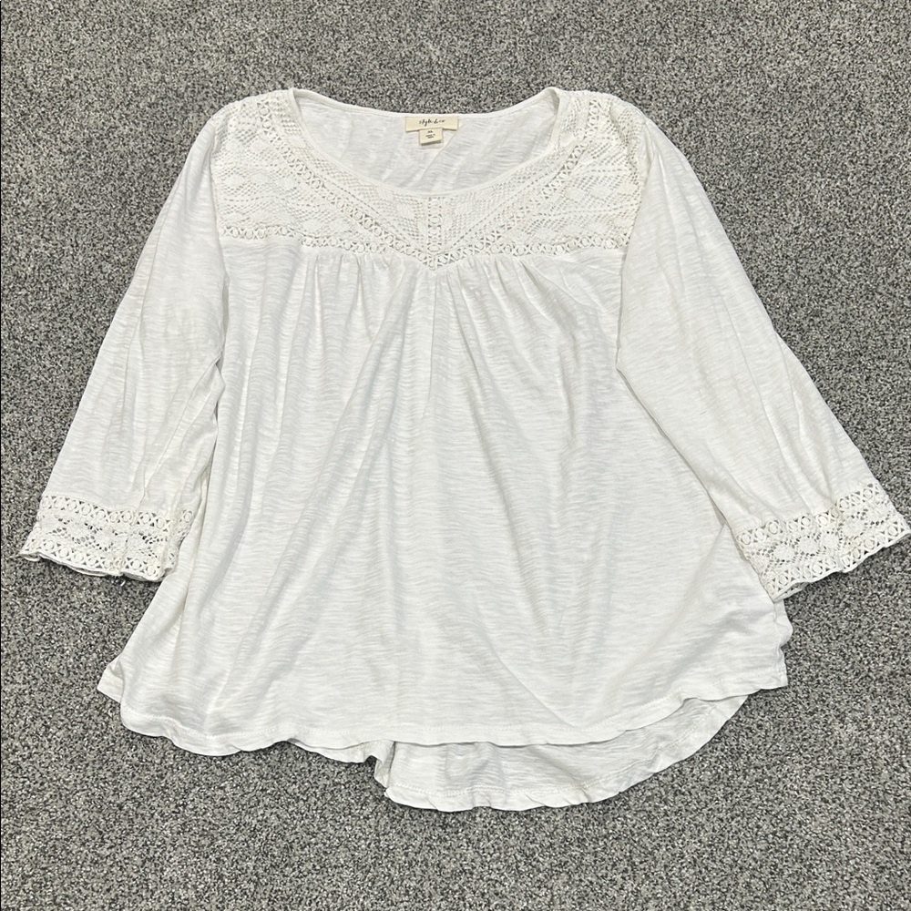 Style & Co. White Crochet Trim Blouse